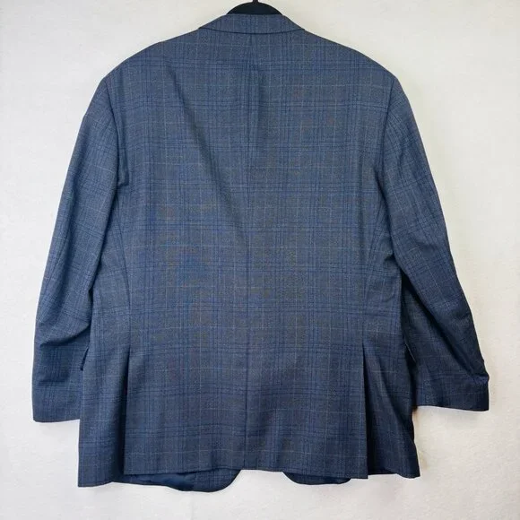 Peter Millar Suit Jacket Mens 48R Blue Gray Plaid 100% Wool 2 Button Blazer - Picture 2 of 13